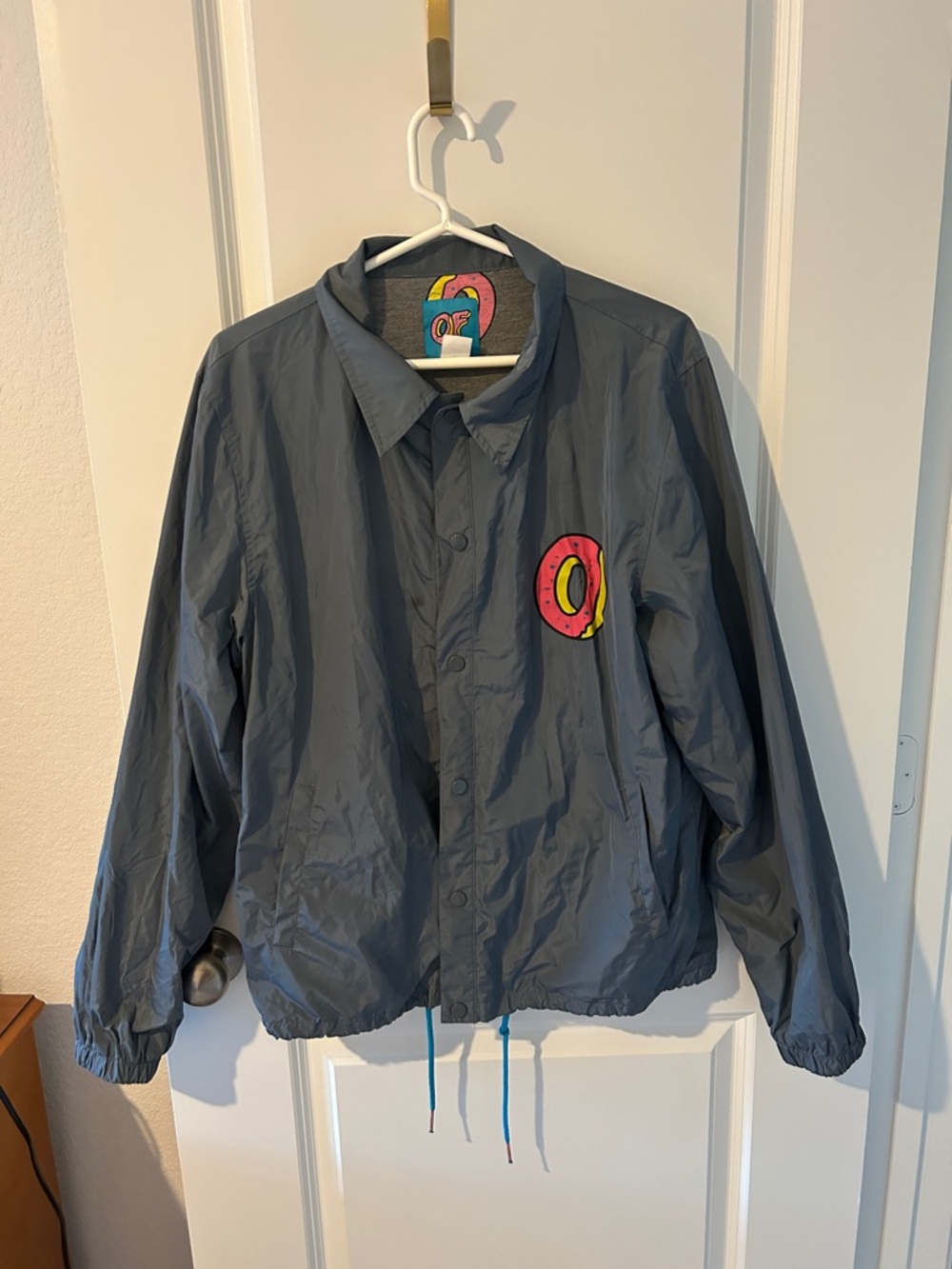 Odd Future Slate Gray Coach Jacket with Pink Donut Patch
